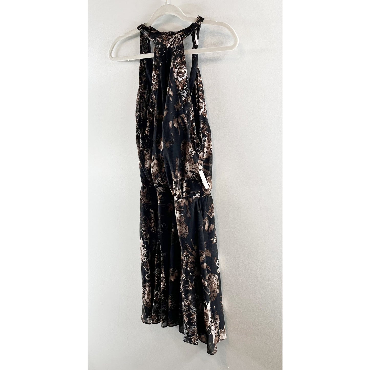 Free People Katerina Halter Tie Sleeveless Floral Mini Dress Black Small
