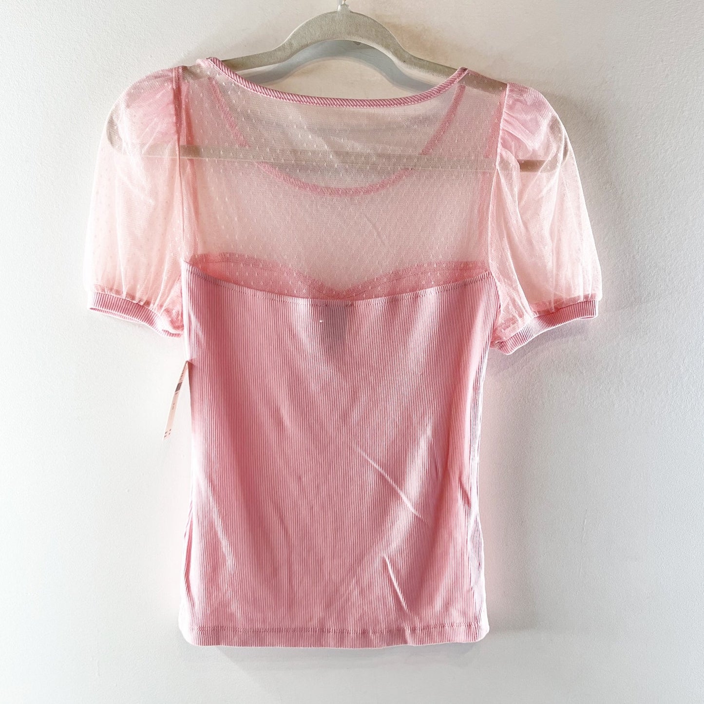 Maeve Anthropologie Sheer Yoke Sweetheart Short Sleeve Blouse Top Pink XS
