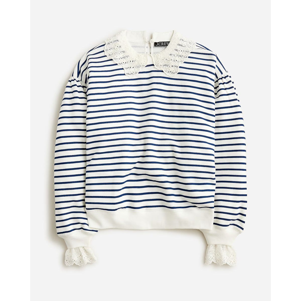 J. Crew French Terry Long Sleeve Sweatshirt Lace Trim Porto Printed Stripe XXL