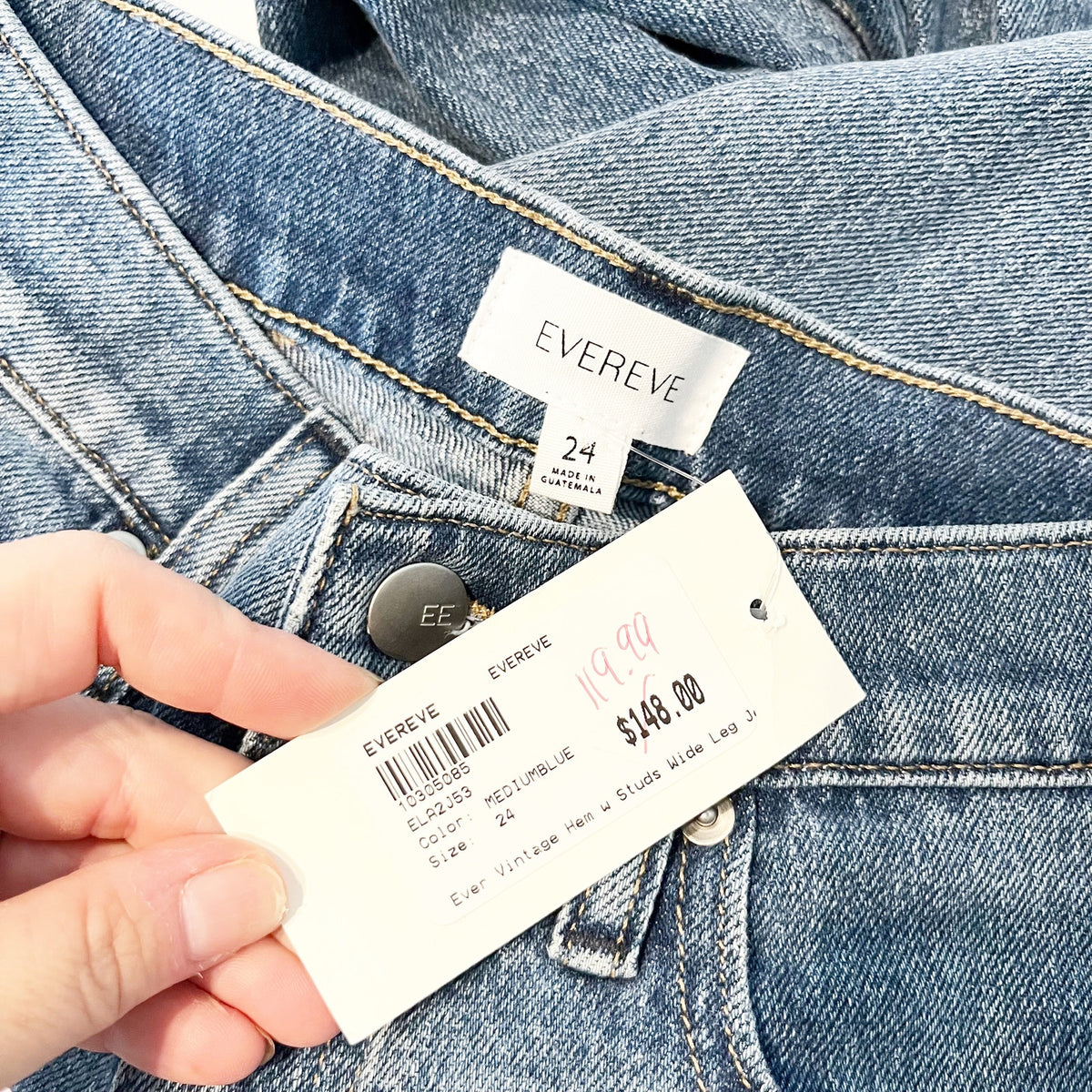 Evereve Ever Vintage Wide Leg Cuffed Jeans with Studded Detail Medium Wash Blue