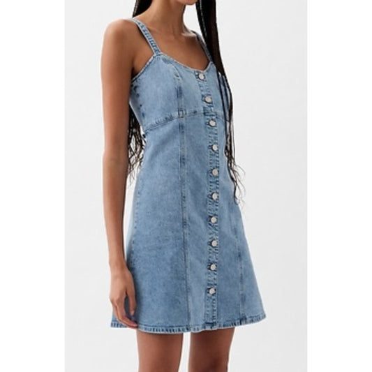 GAP Button Up Sweetheart Denim Mini Dress Blue 10