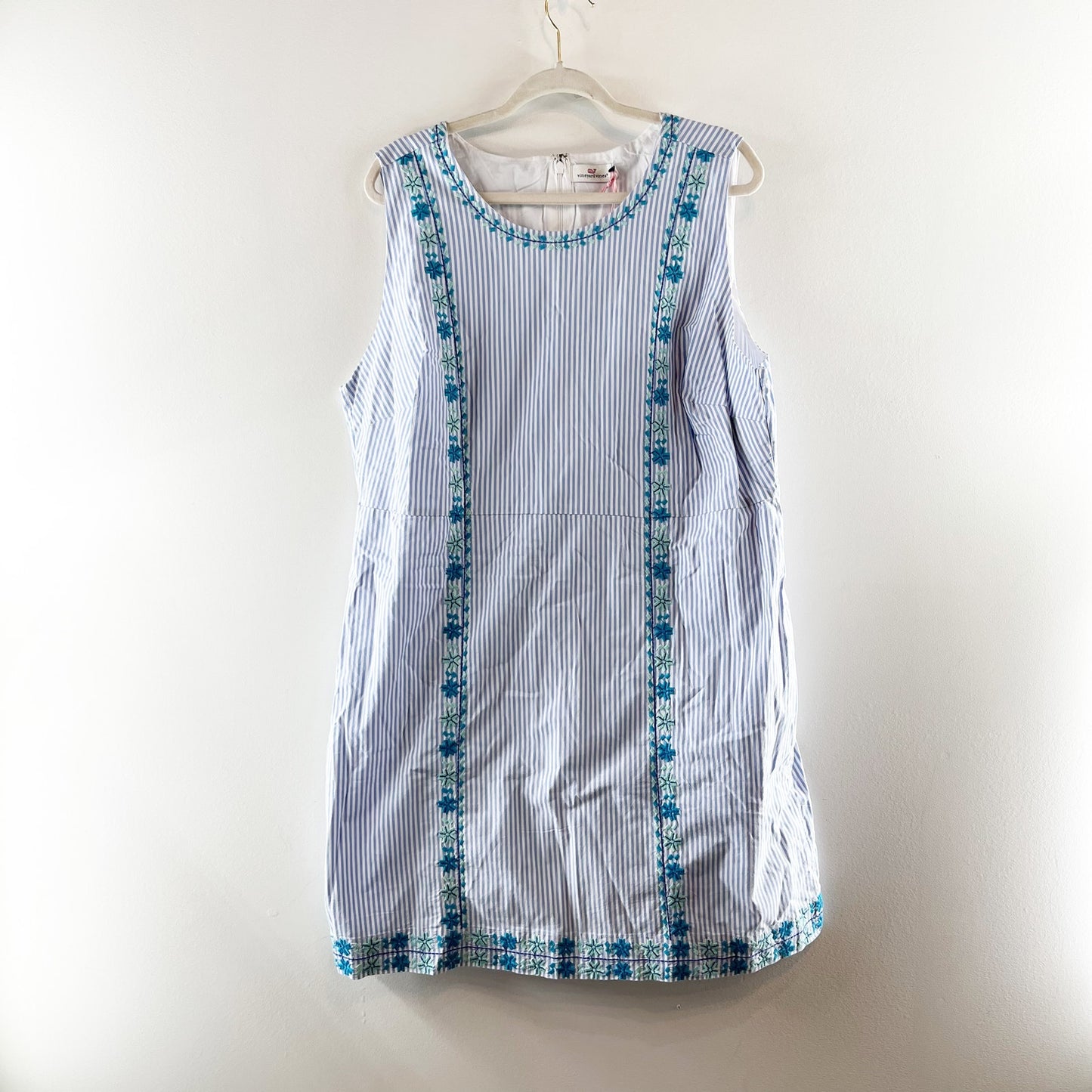 Vineyard Vines Pop Embroidered Mini Shift Dress Hydrangea Blue 20