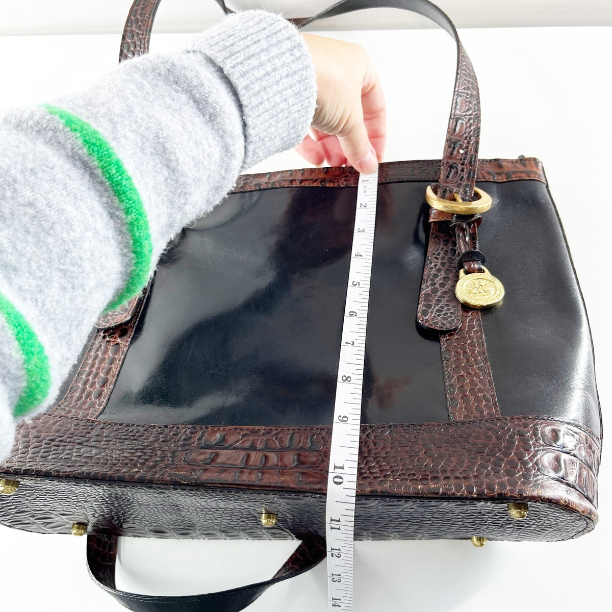 Brahmin Croc Embossed Leather Tote Handbag Purse Black Brown