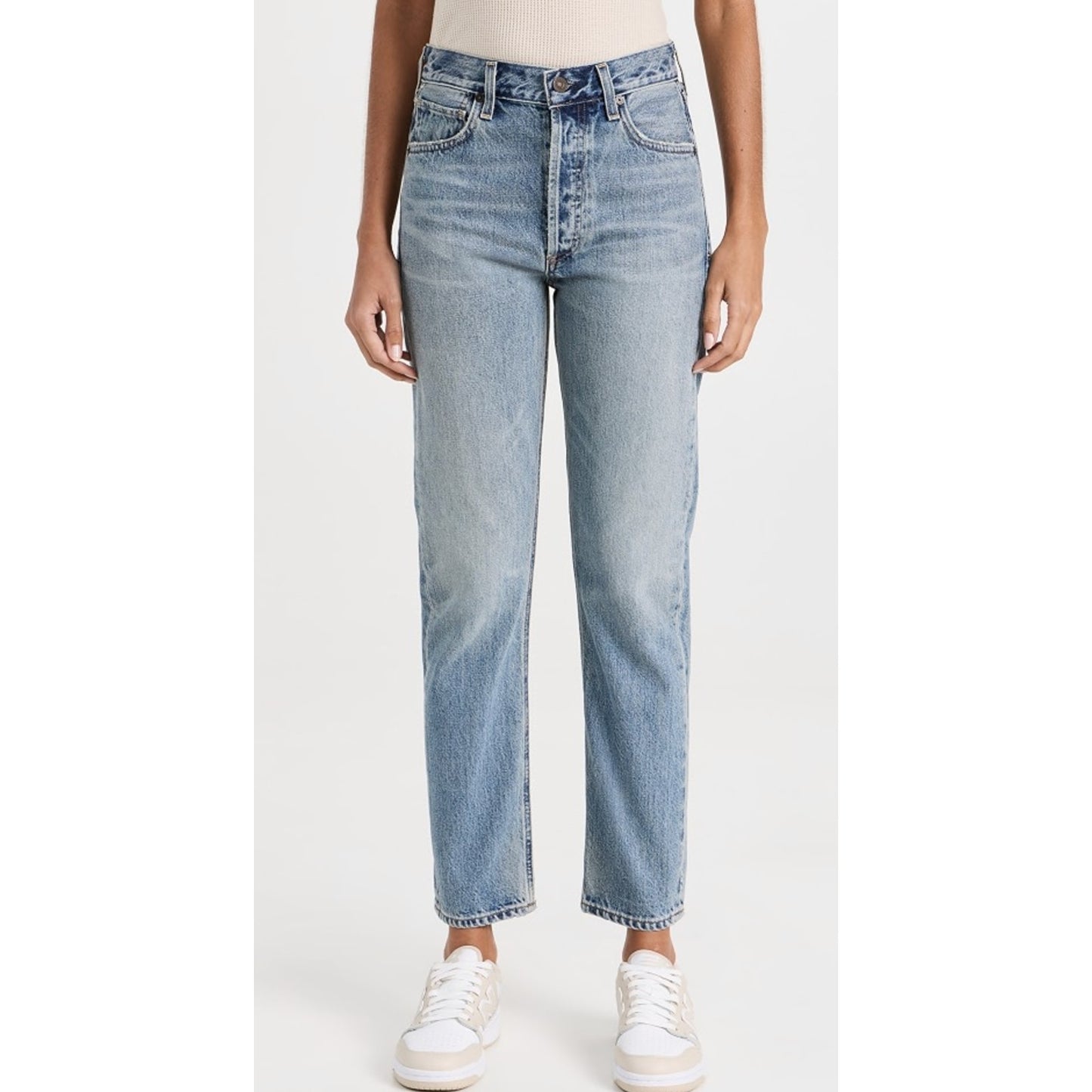 Citizens of Humanity Charlotte Crop Straight Leg Button Fly Mid Rise Jeans Blue