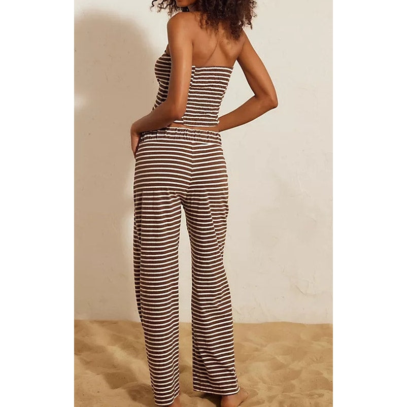 Free People Sailor Tube Top and Pants Striped Matching Set Coconut Milk Combo XS