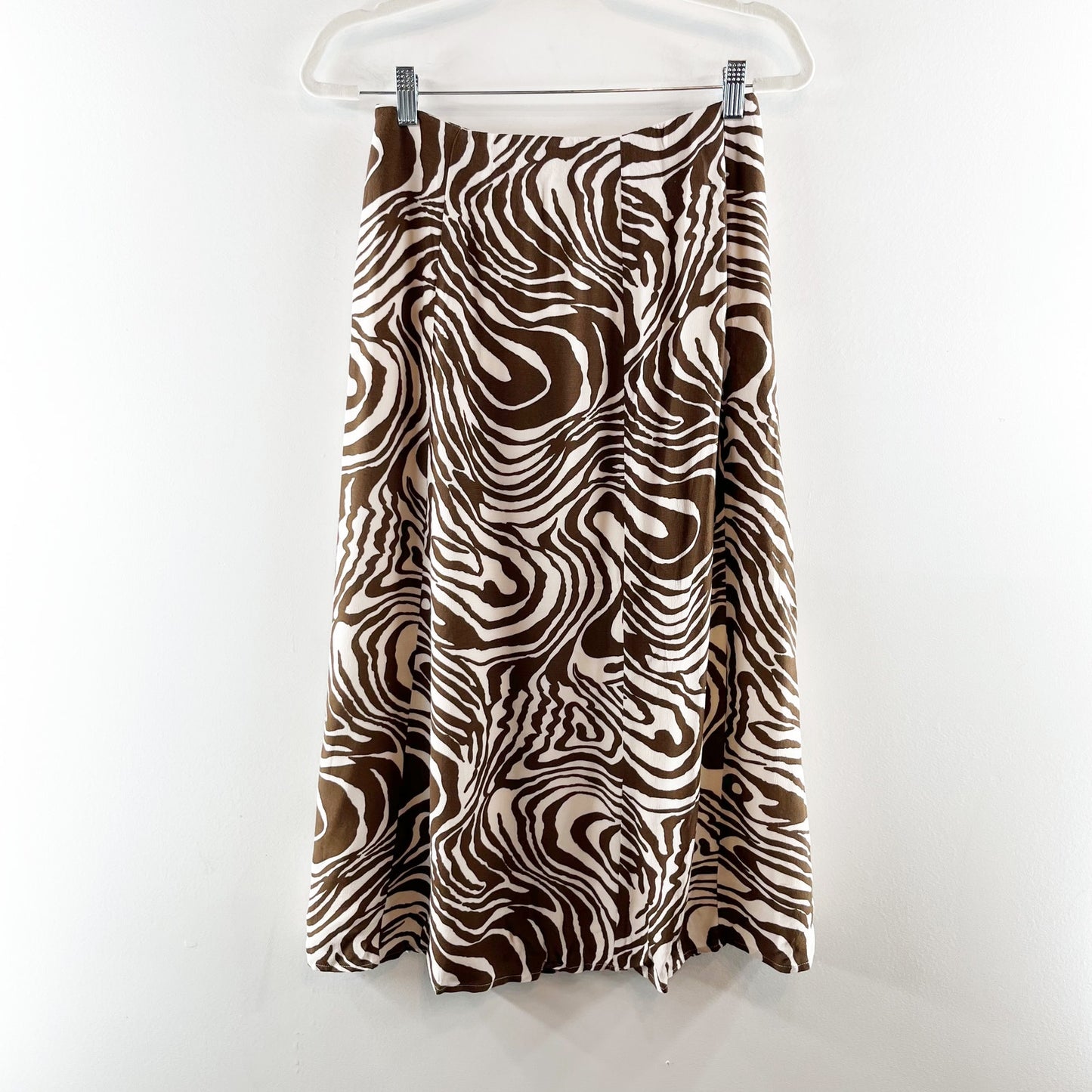 Maeve Anthropologie The Lille Side-Slit Midi Skirt Brown Swirl 2