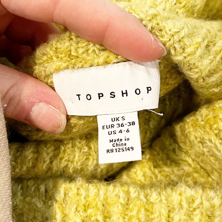 Topshop Chunky Turtleneck Jumper Sweater Mini Dress Long Sleeve Green Small