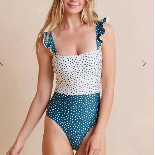 Summersalt Ruffle Oasis Square Neck Polka Dot Colorblock One Piece Swimsuit 4