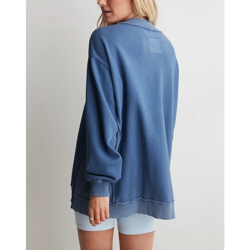Aerie Vacay Every Day Long Sleeve V-Neck Sweatshirt Faded Blue Wash Small