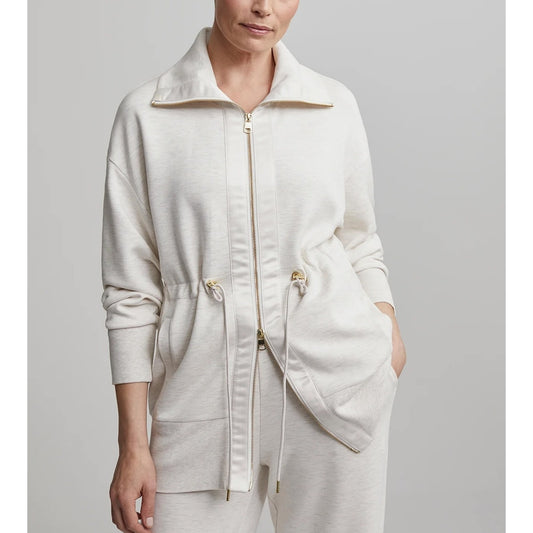 Varley Ridgefield Longline Zip-Through Doublesoft Sweatshirt Jacket Ivory Marl M