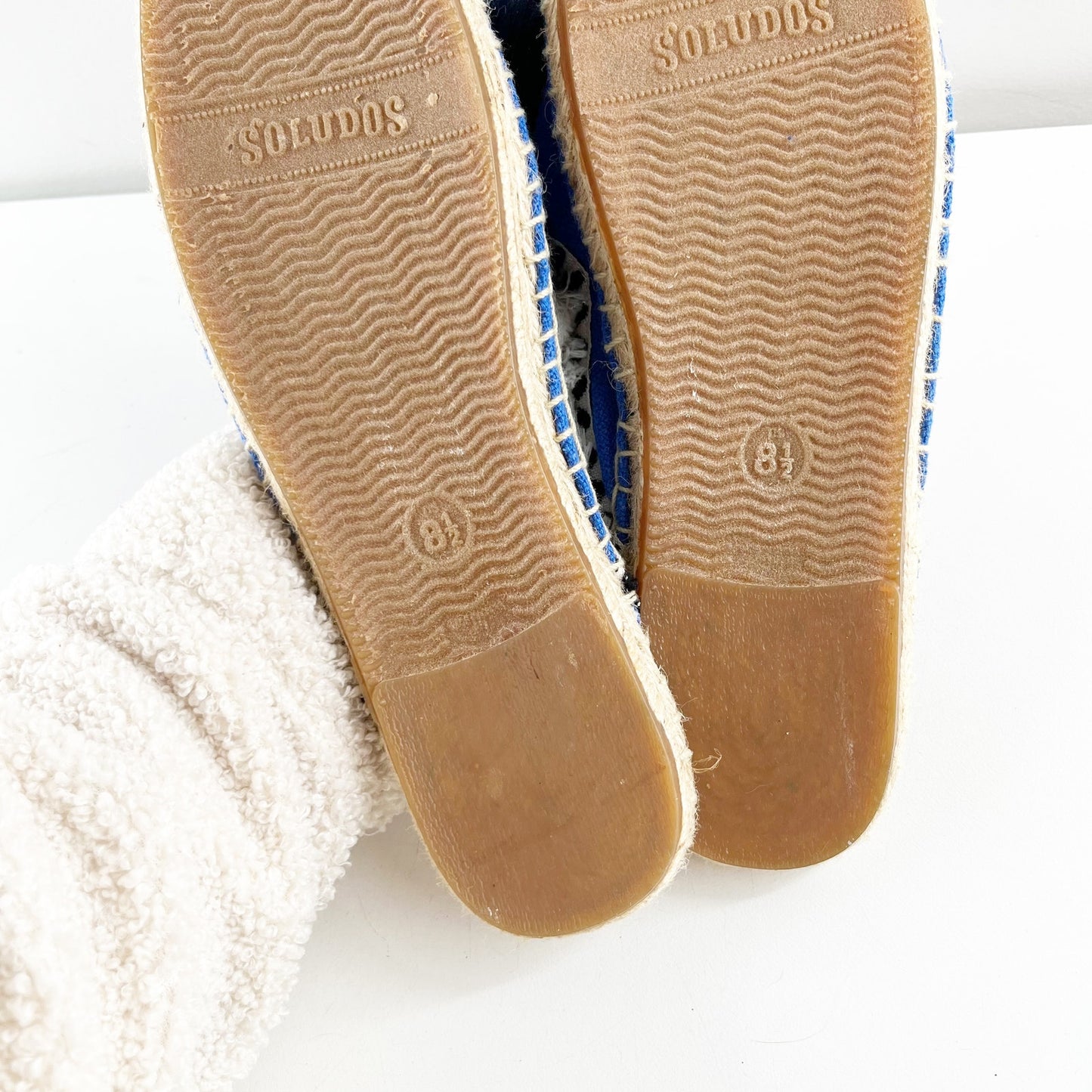 Soludos Coco Pom Pom Espadrille Mule Flats Blue White 8.5
