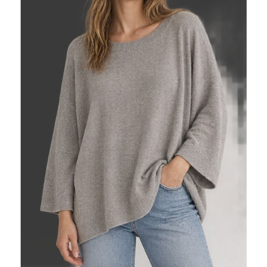 L.L. Bean 100% Cashmere Batwing Poncho Style Crewneck Sweater Gray M/L
