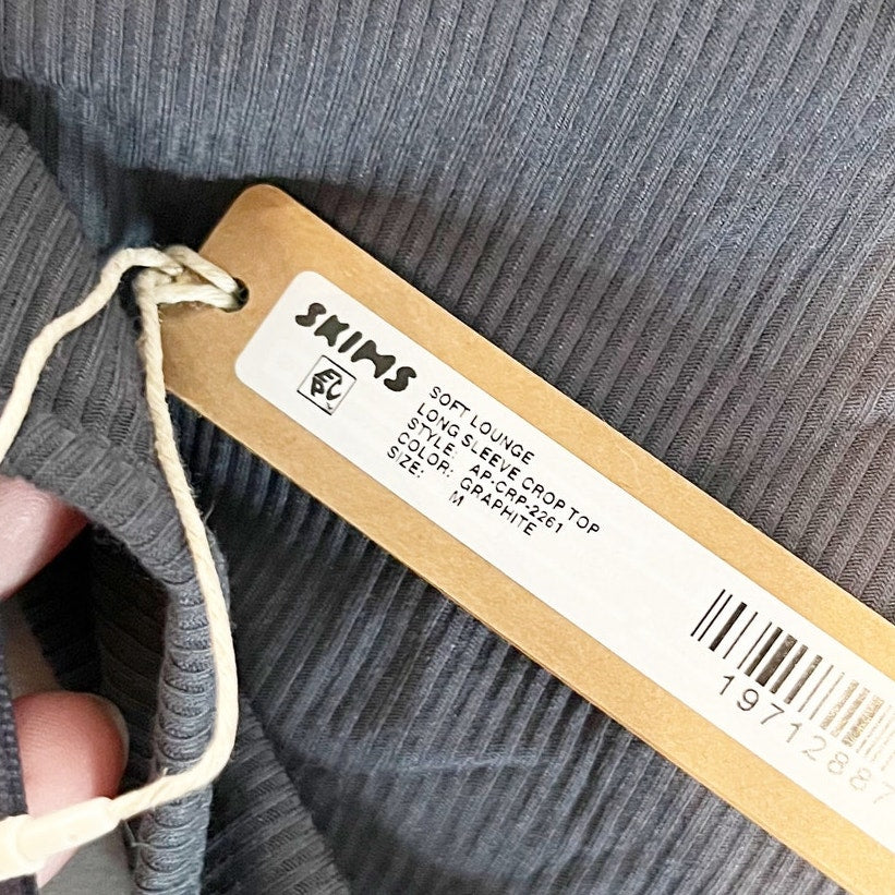 SKIMS Soft Lounge Long Sleeve Crop Tee Shirt Top Graphite Gray Medium