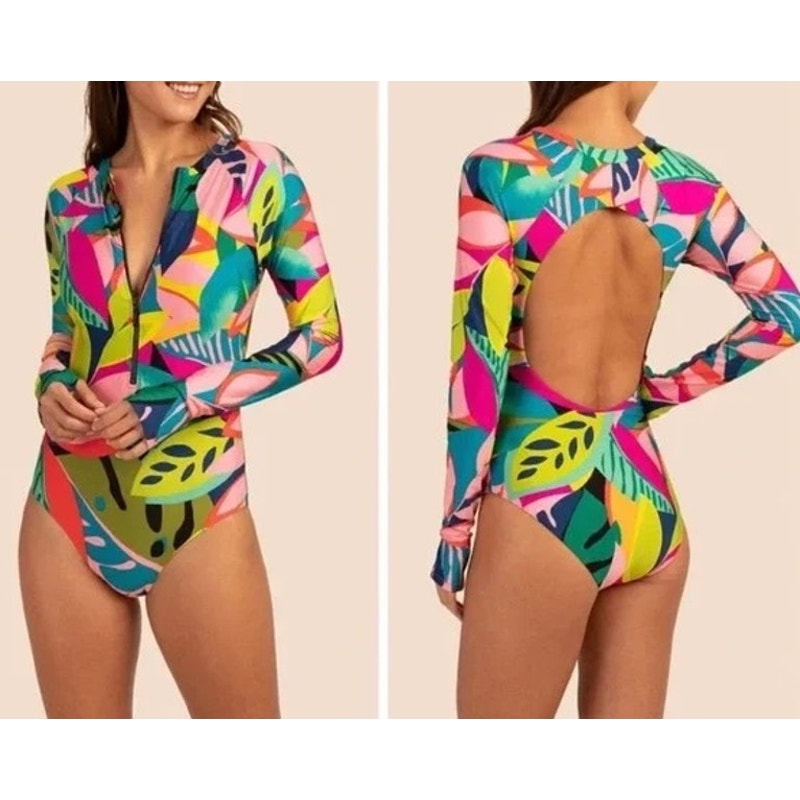 Trina Turk Rainforest Open Back Paddlesuit Long Sleeve One-Piece Swimsuit