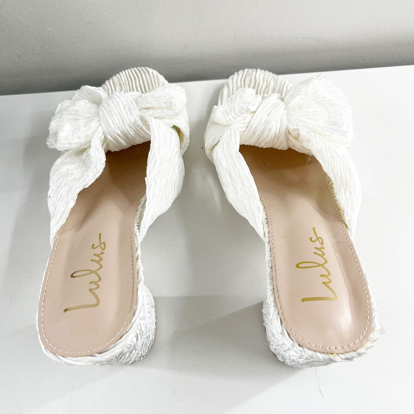 Lulus Dorothea Knotted Bow Peep Toe Block Heel Sandals Shoes Ivory White 8