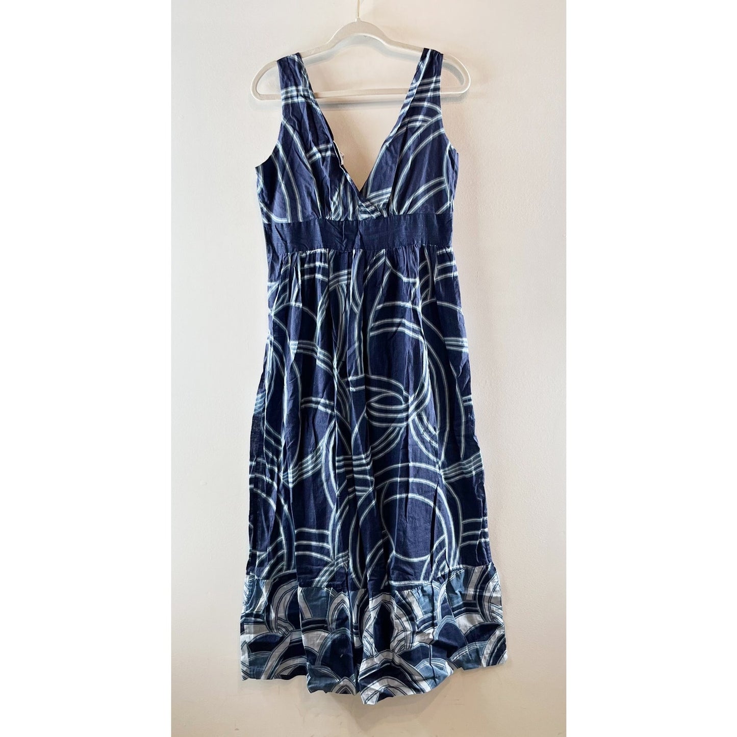 Calvin Klein 100% Cotton Printed Sleeveless V-Neck Maxi Dress Navy Blue 12