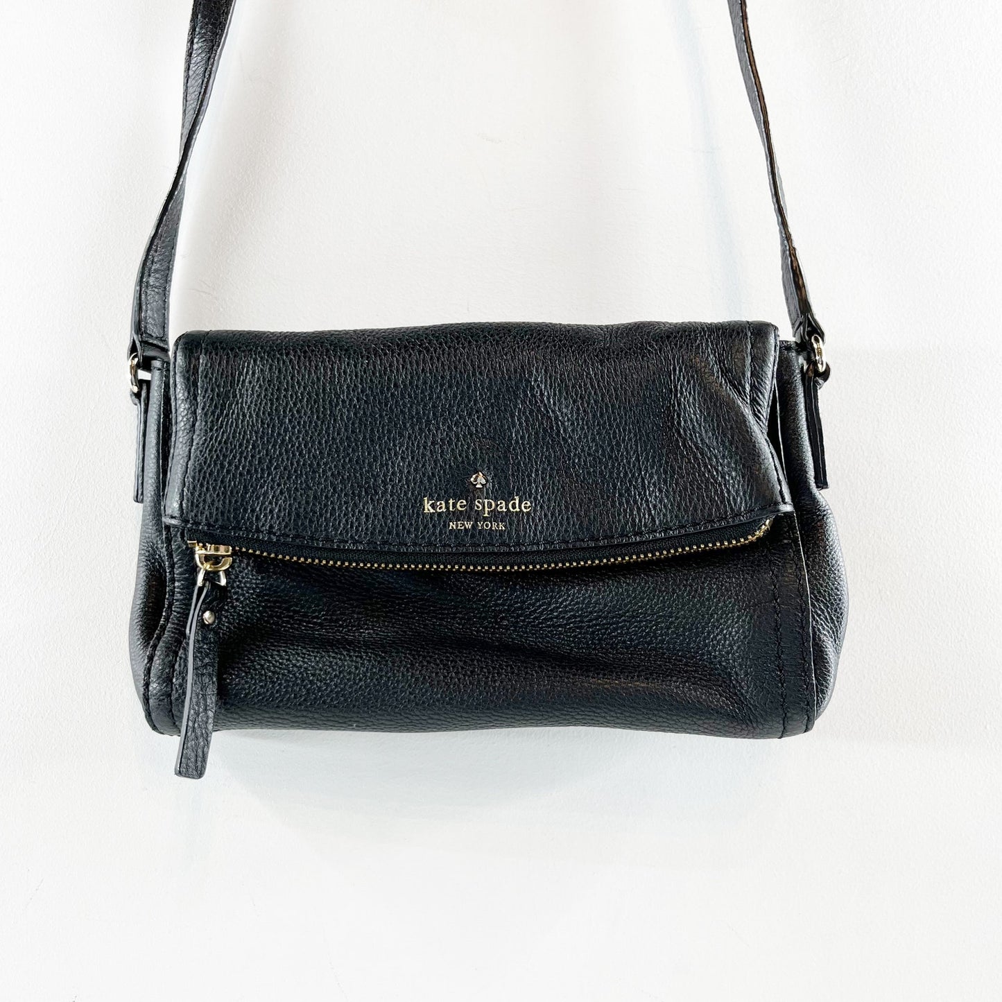 Kate Spade Pebbled Leather Foldover Flap Crossbody Bag Purse Black