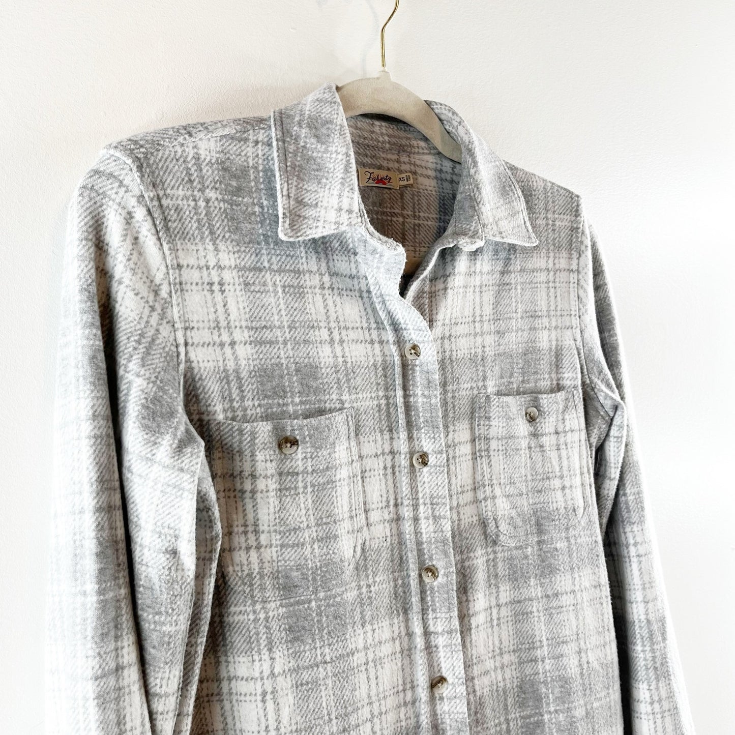 Faherty W Legend Sweater Button Down Shirt Winter Clouds Plaid Gray XS