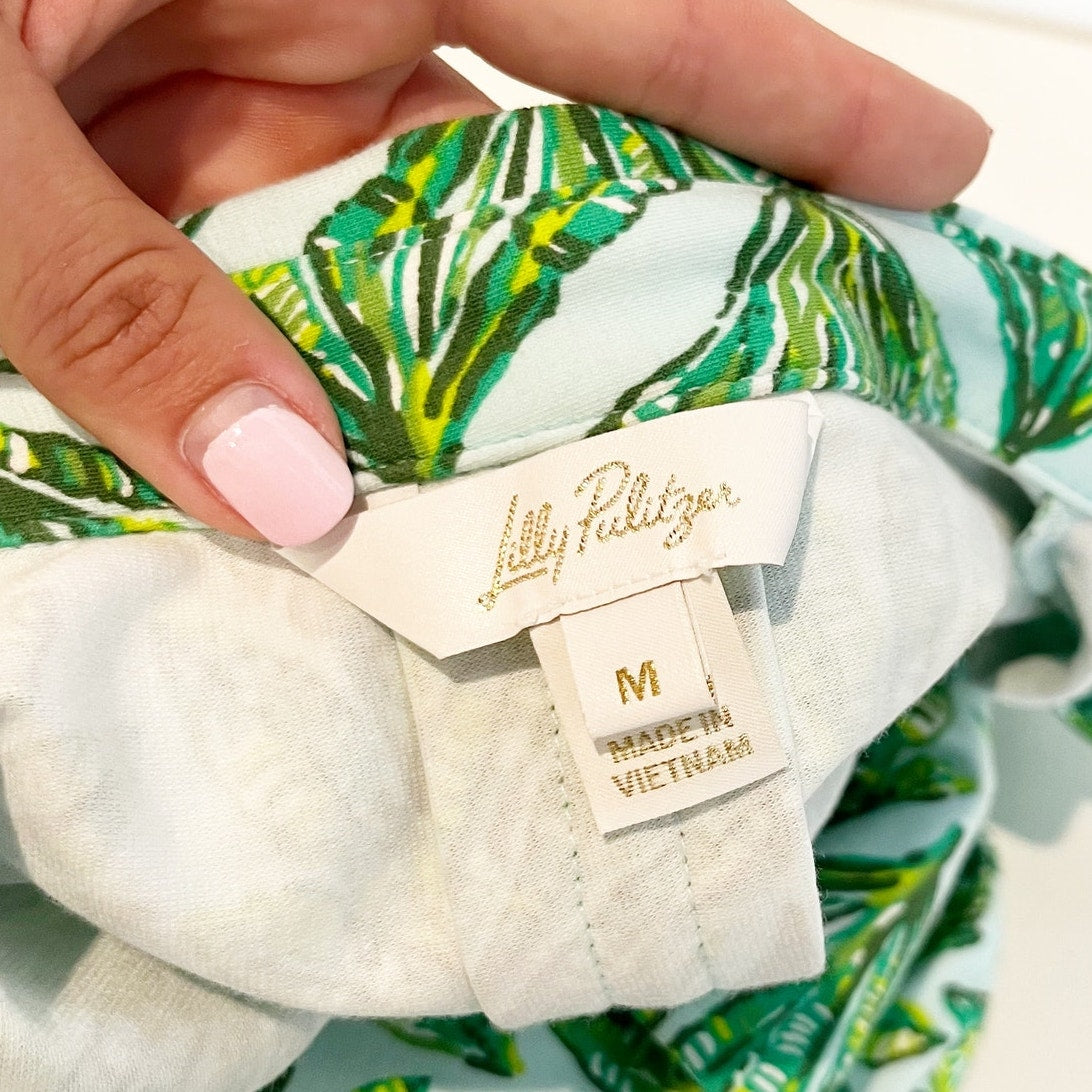 Lilly Pulitzer Emersyn Short Cap Sleeve Belted Printed Cotton Blend Mini Dress M