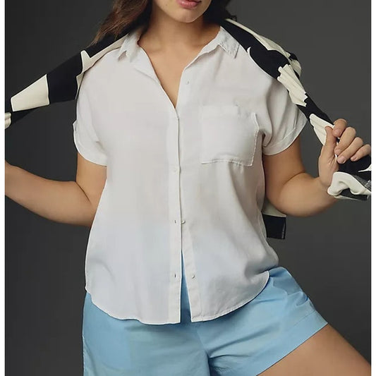 Cloth & Stone by Anthropologie Breezy Short Sleeve Buttondown Shirt White Medium