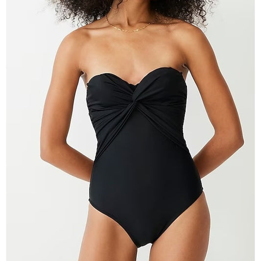 J. Crew Twist Front Bandeau Strapless One Piece Bathing Suit Black 14
