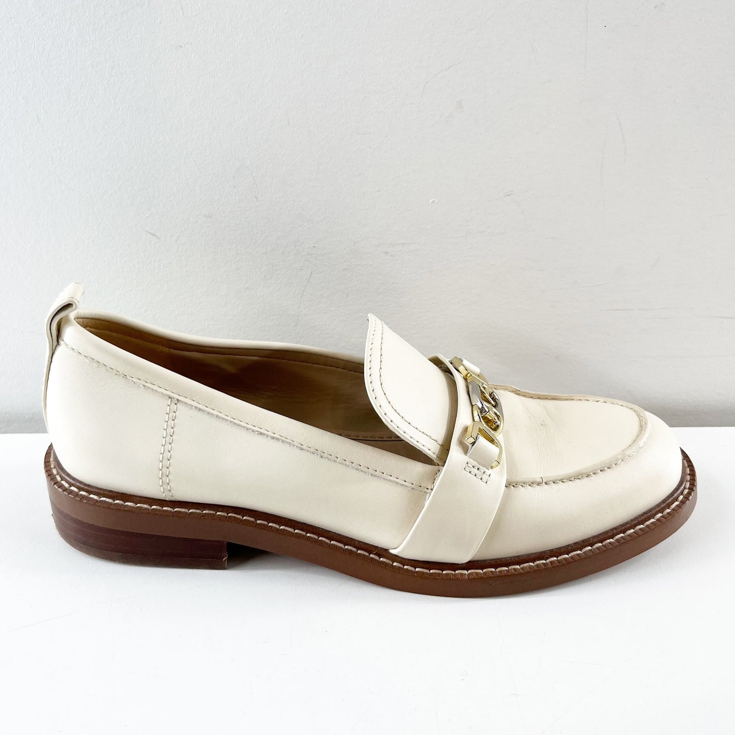 Sam Edelman Christy Patent Leather Chain Detail Loafers Flats Cream Ivory 7
