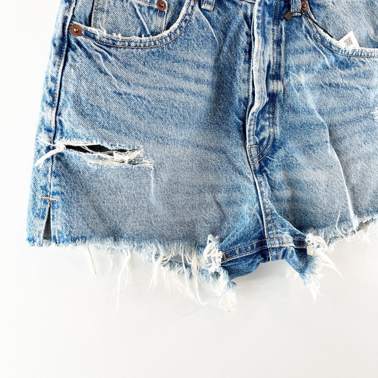 ZARA High Rise Split Distressed Cutoff Jean Denim Shorts Blue 6