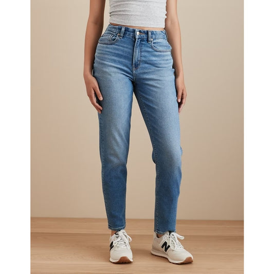American Eagle High Rise Stretch Mom Jeans Blue 8