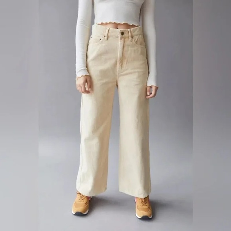 BDG High & Wide Corduroy Cotton Wide Leg Pants Cream 25 / 0