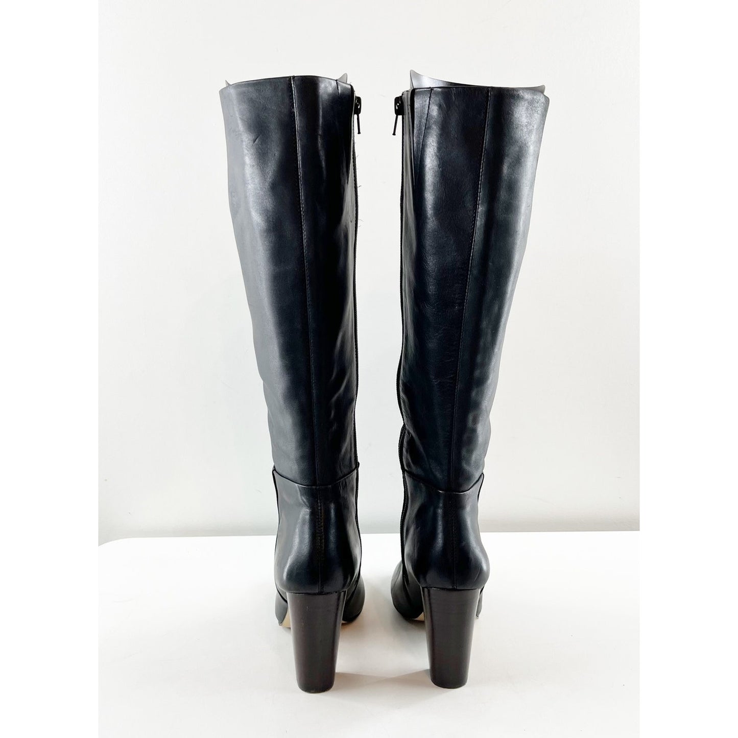 Lord & Taylor Kamille Leather Block Heel Knee High Boots Black 7.5