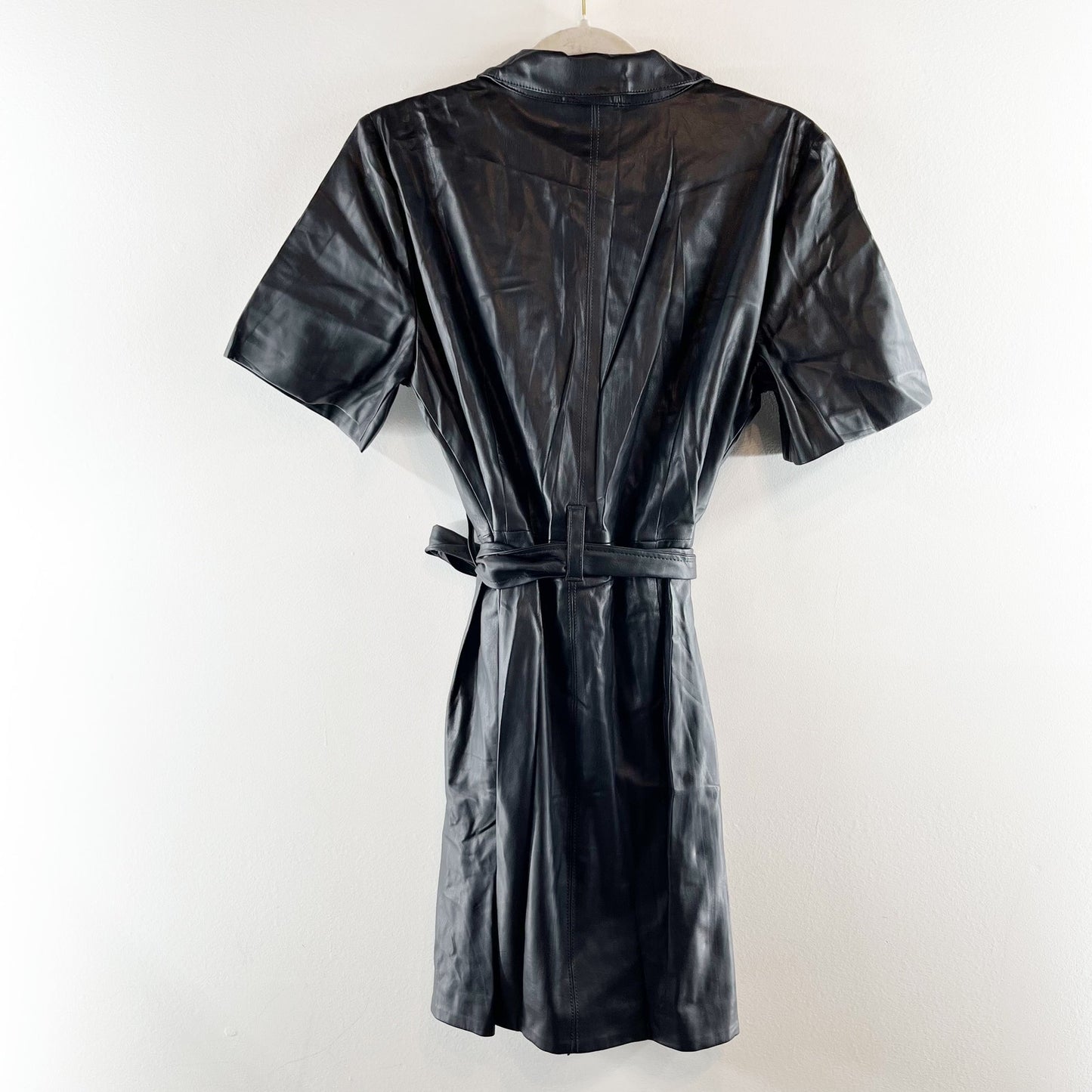 J. Crew Button Up Short Sleeve Faux Leather Mini Dress Black Medium