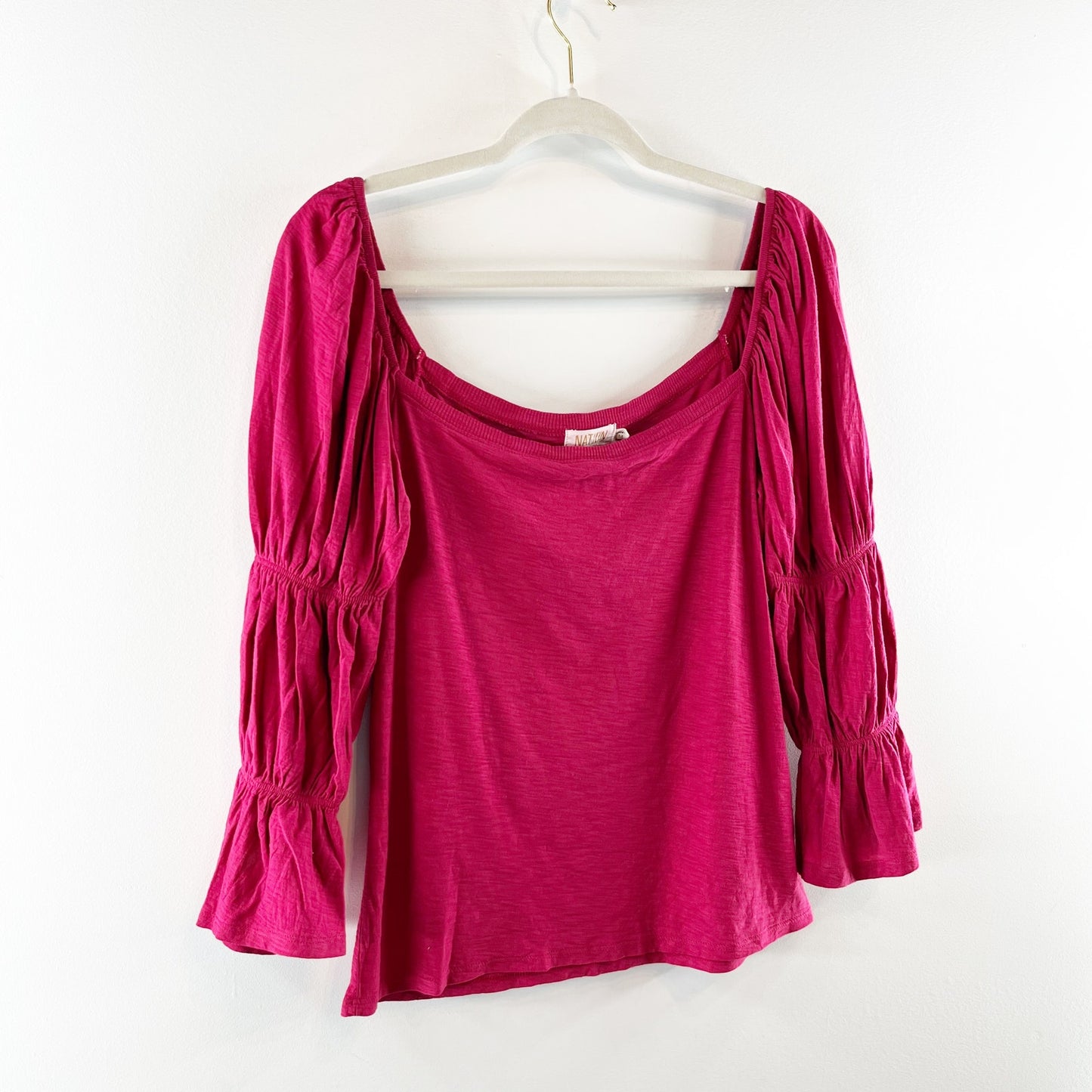 Nation LTD Hillary Romance Puff Sleeve Tee Shirt Heartbreaker Magenta Pink M