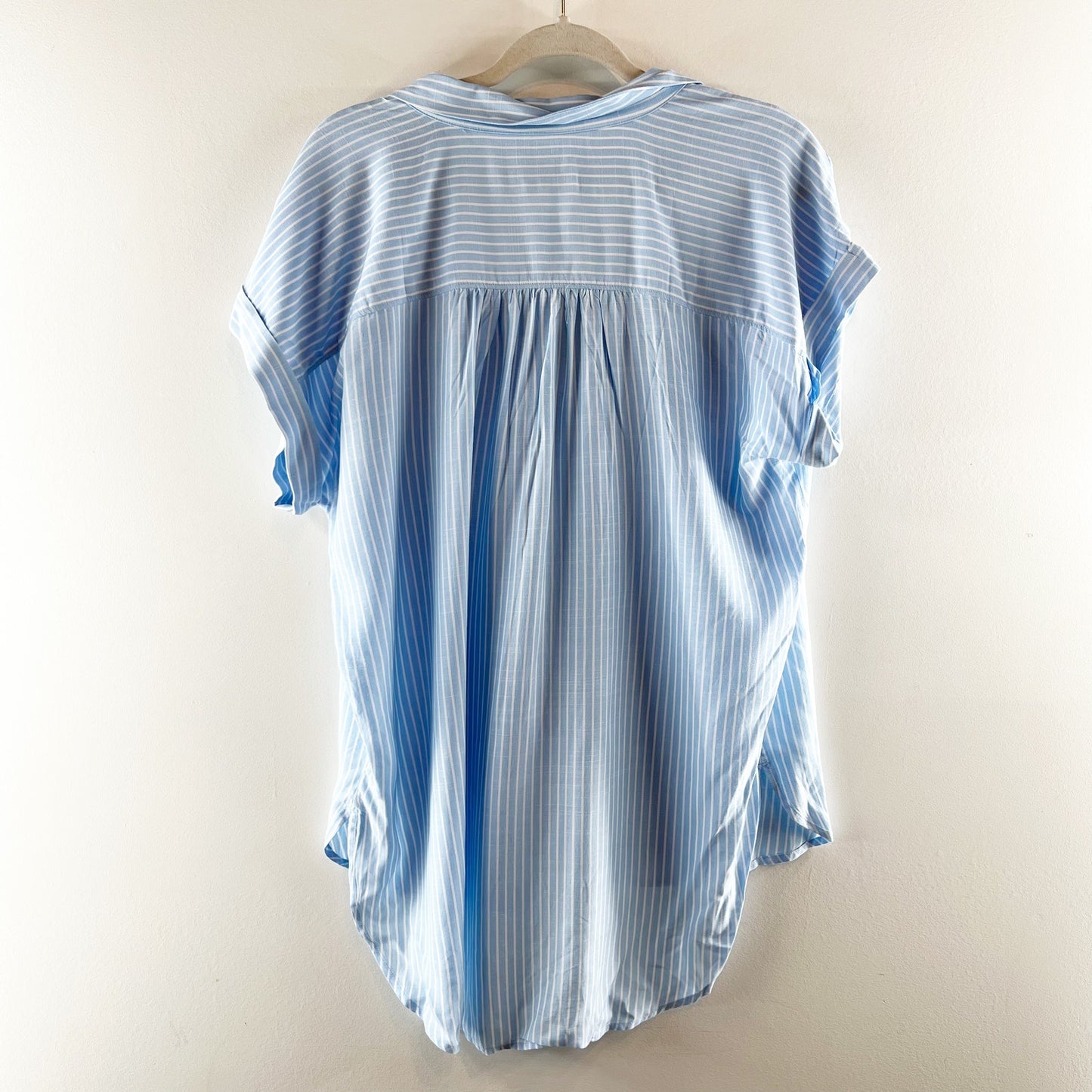 LOFT Striped Dolman Short Sleeve Button Up Shirt Blue Large