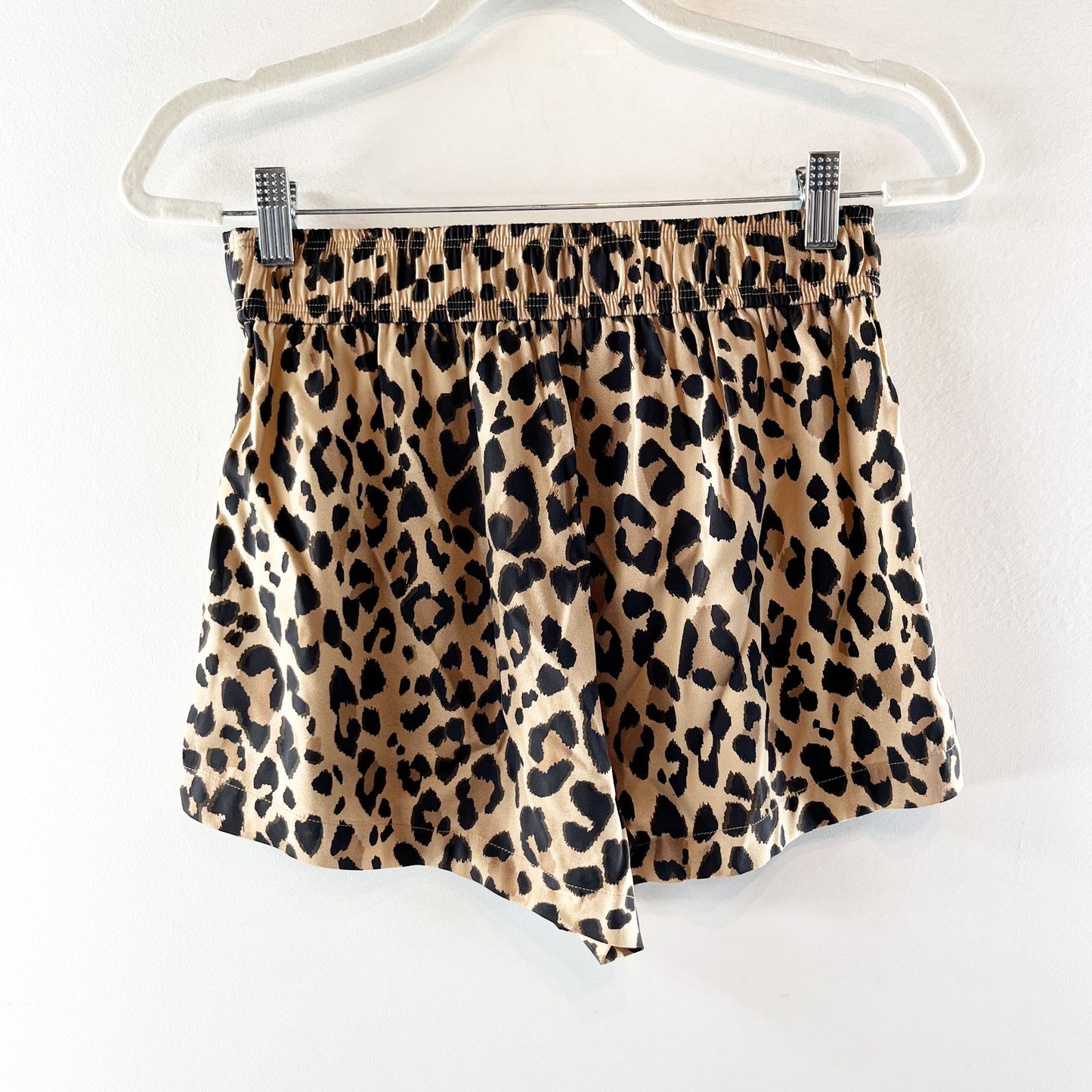 AYR Shimmy Silk Blend Leopard Pull On Elastic Waist Lounge Short Brown Black S