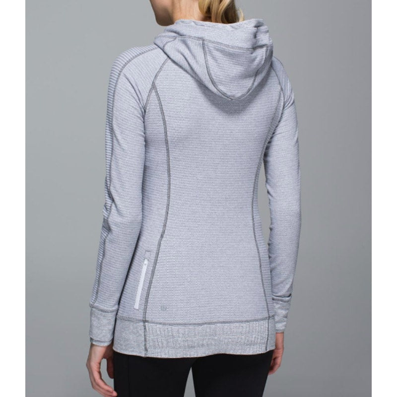 Lululemon Think Fast Hoodie Mini Check Pique White Heathered Slate Gray 8