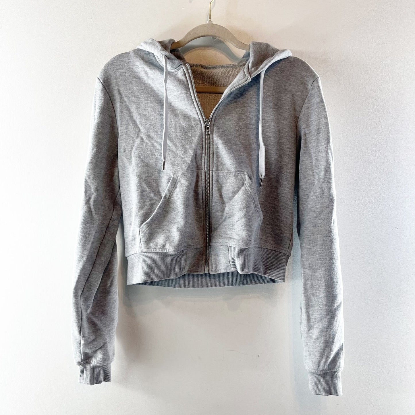 Alo Routine Cropped Full Zip Up Hoodie Sweatshirt Athletic Heather Gray Small