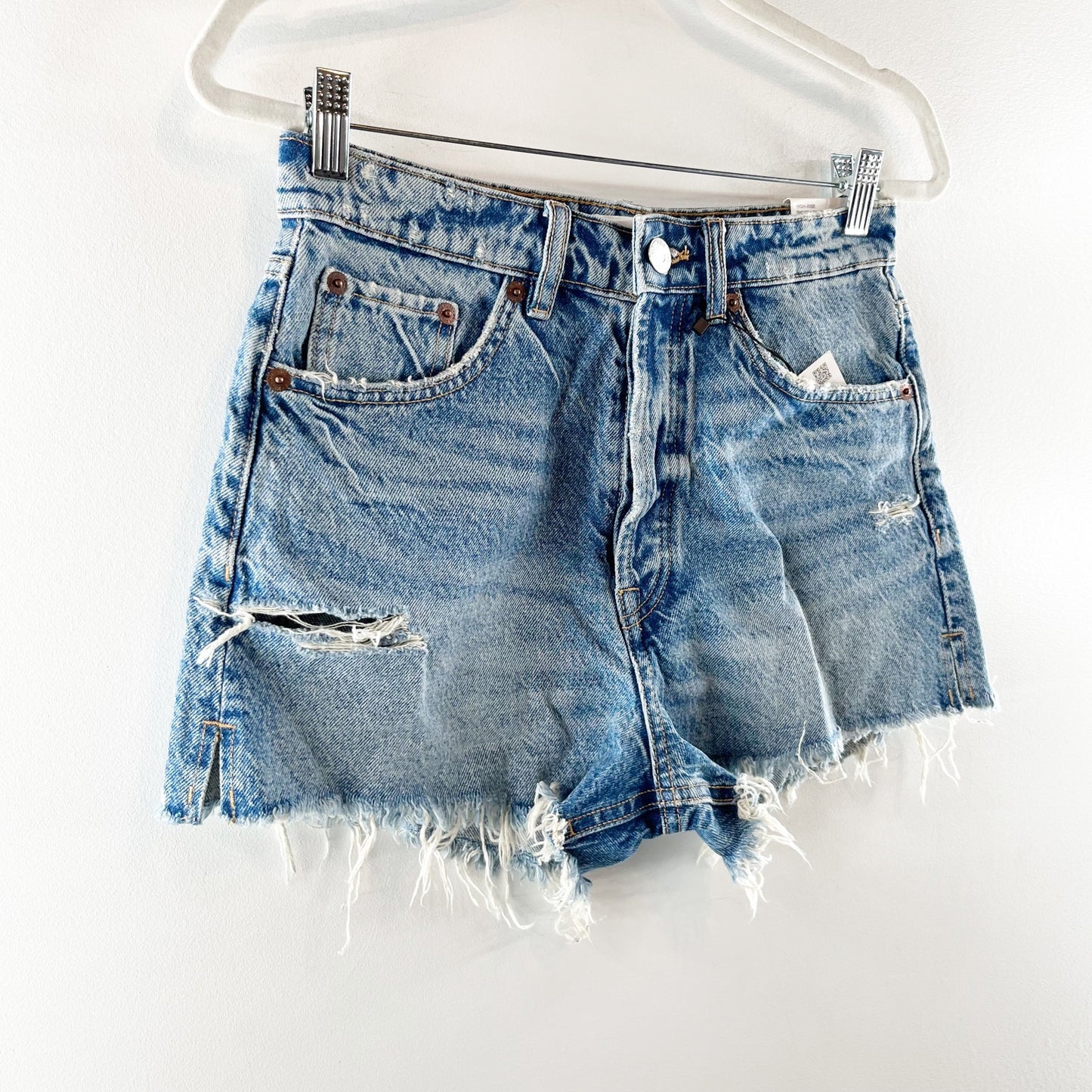 ZARA High Rise Split Distressed Cutoff Jean Denim Shorts Blue 6