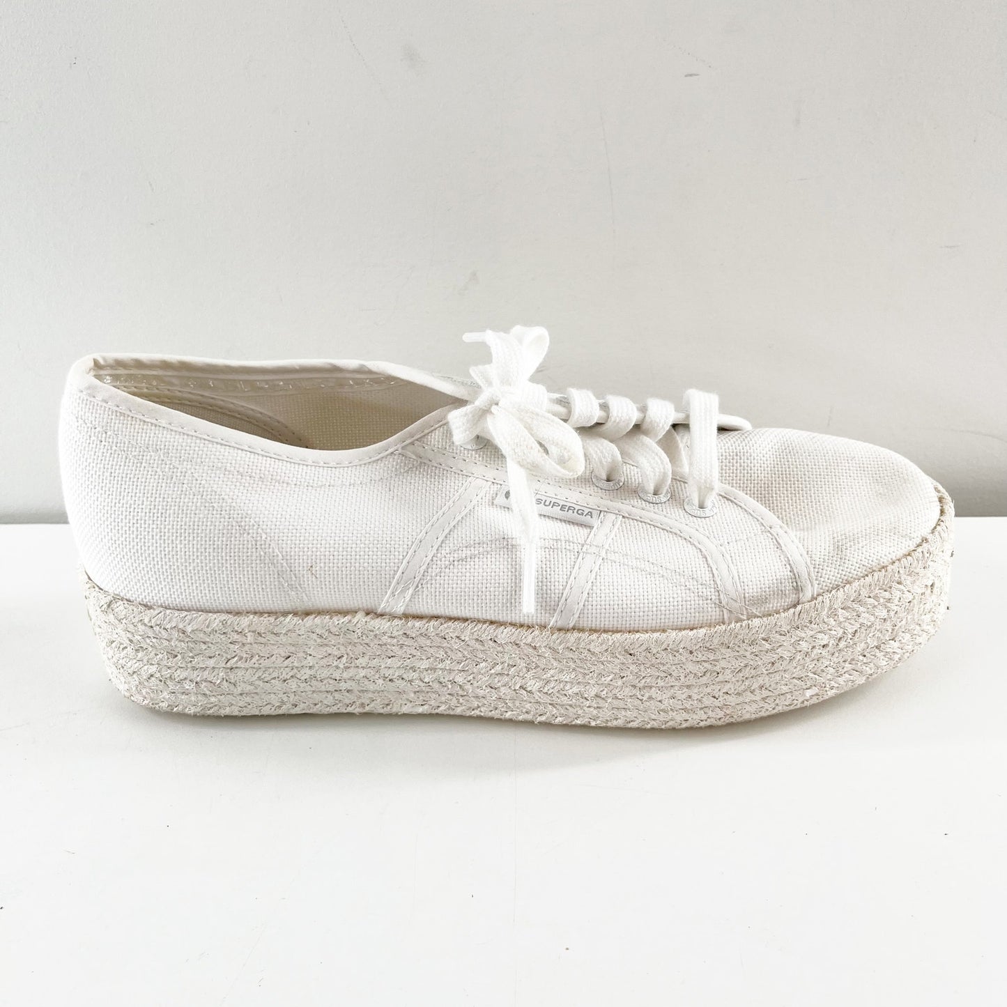 Superga Platform Canvas Shoes Sneakers Lace Up White 8