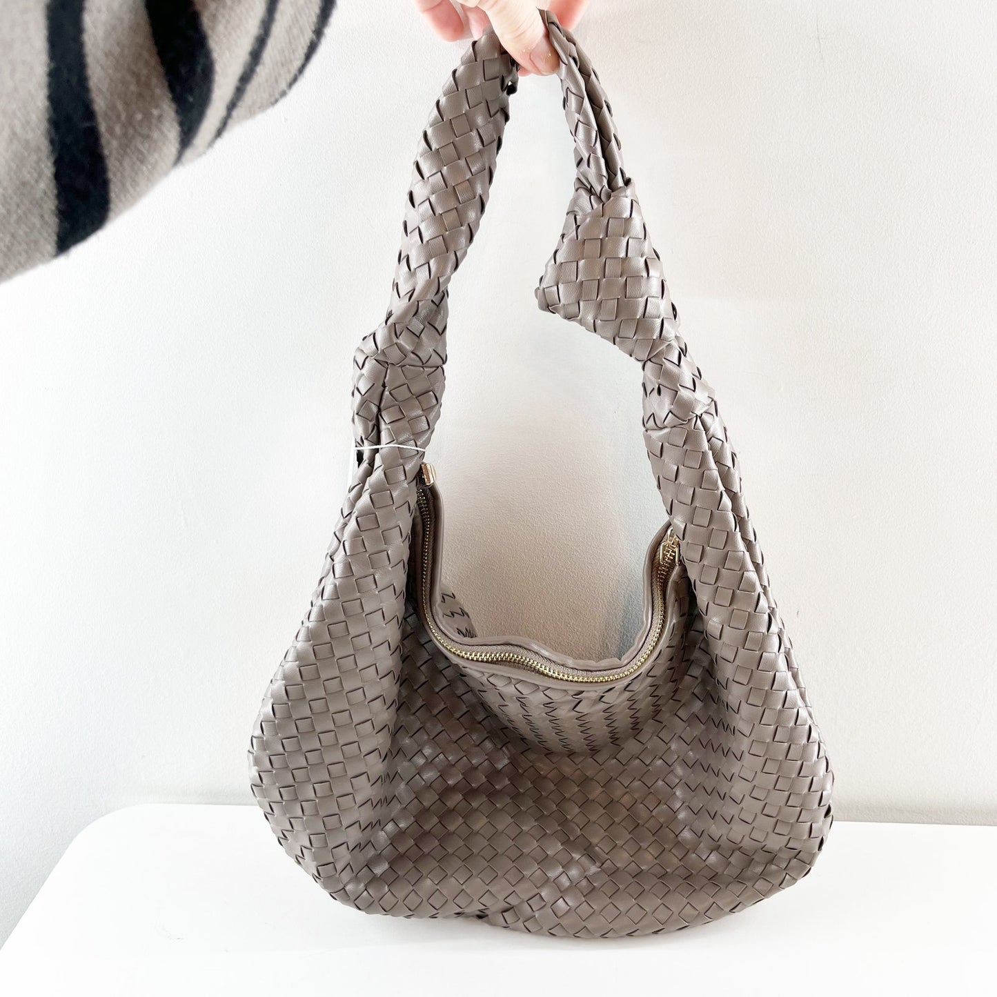 Melie Bianco Anthropologie Brigitte Woven Satchel Shoulder Bag Purse Gray