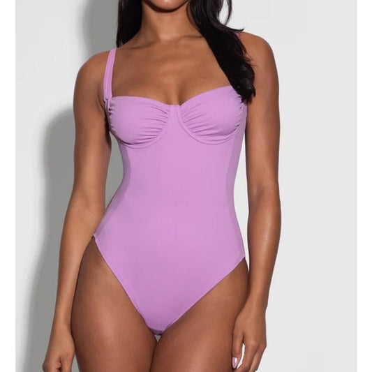 TA3 Swim Sweetie Underwire Lace Up Back One Piece Swimsuit Wild Violet Purple XL