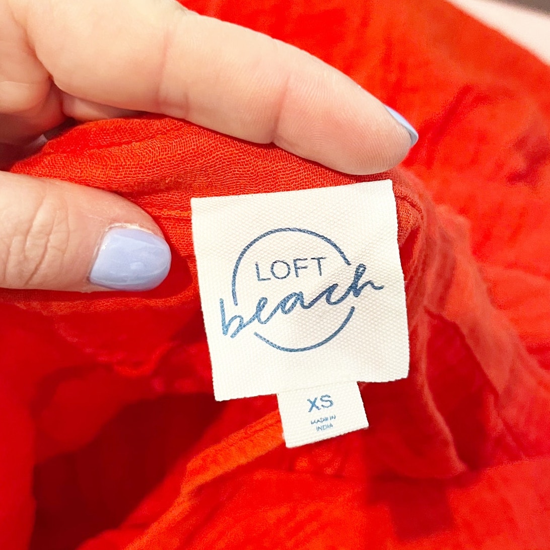 LOFT Beach Tiered Gauzy Cotton Mini Dress Red XS