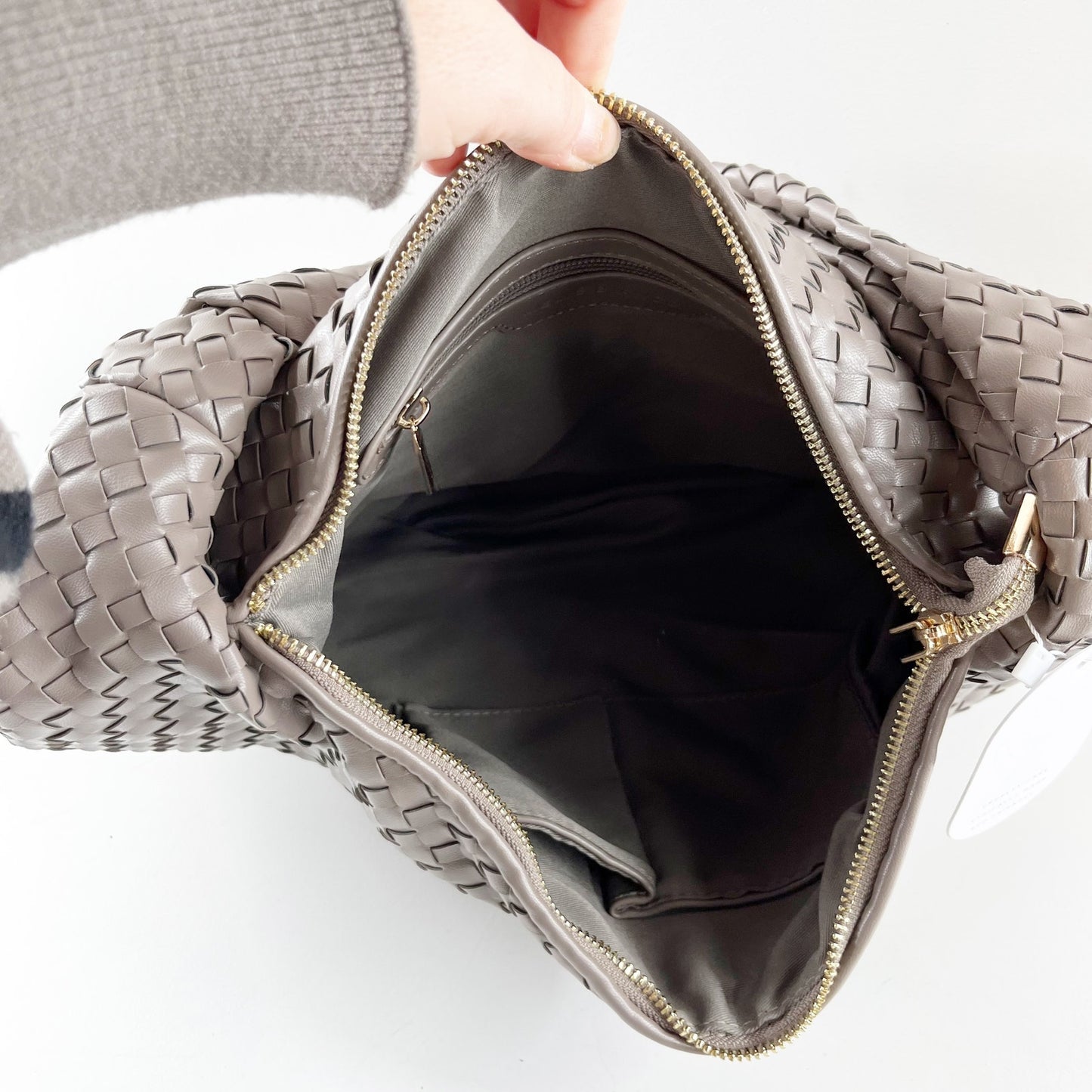 Melie Bianco Anthropologie Brigitte Woven Satchel Shoulder Bag Purse Gray