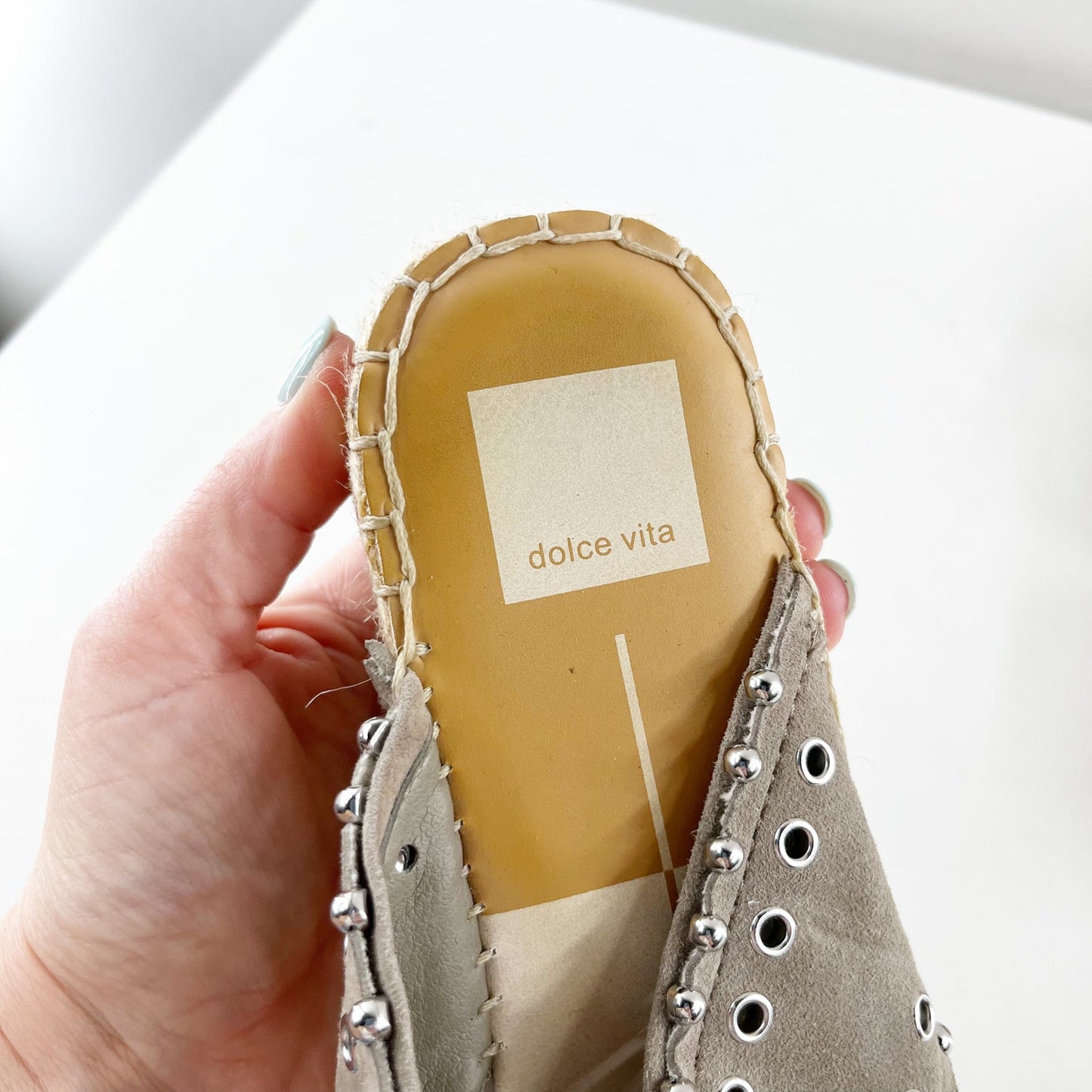 Dolce Vita Iva Studded Leather Platform Espadrille Sandals Gray 7.5