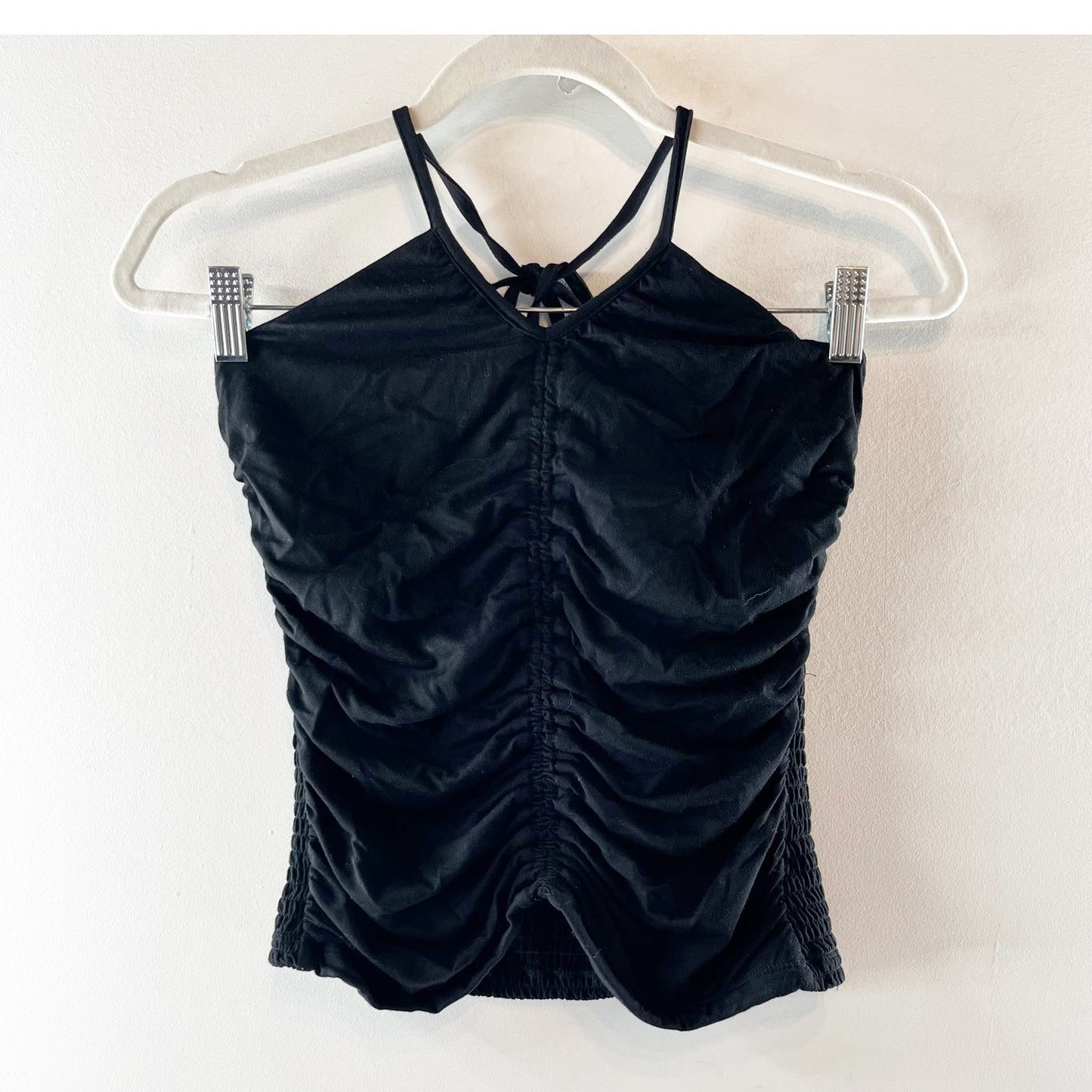 Evereve Ruched V Neck Halter Tank Top Black Small