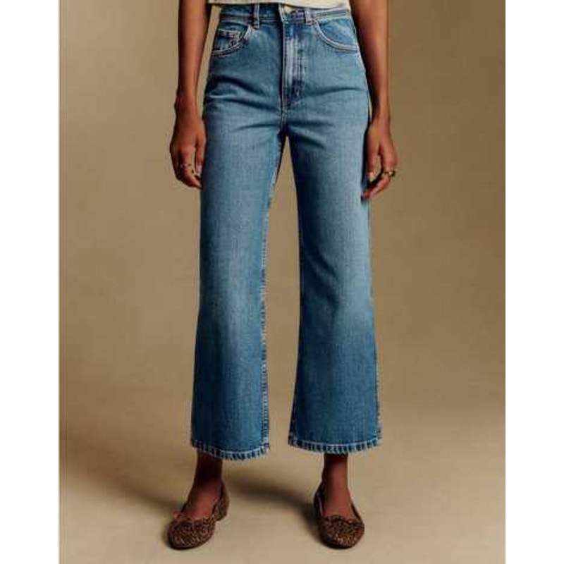 Sezane Denim High Waisted Cropped Wide Leg Jeans Medium Wash Blue 44 / US 12
