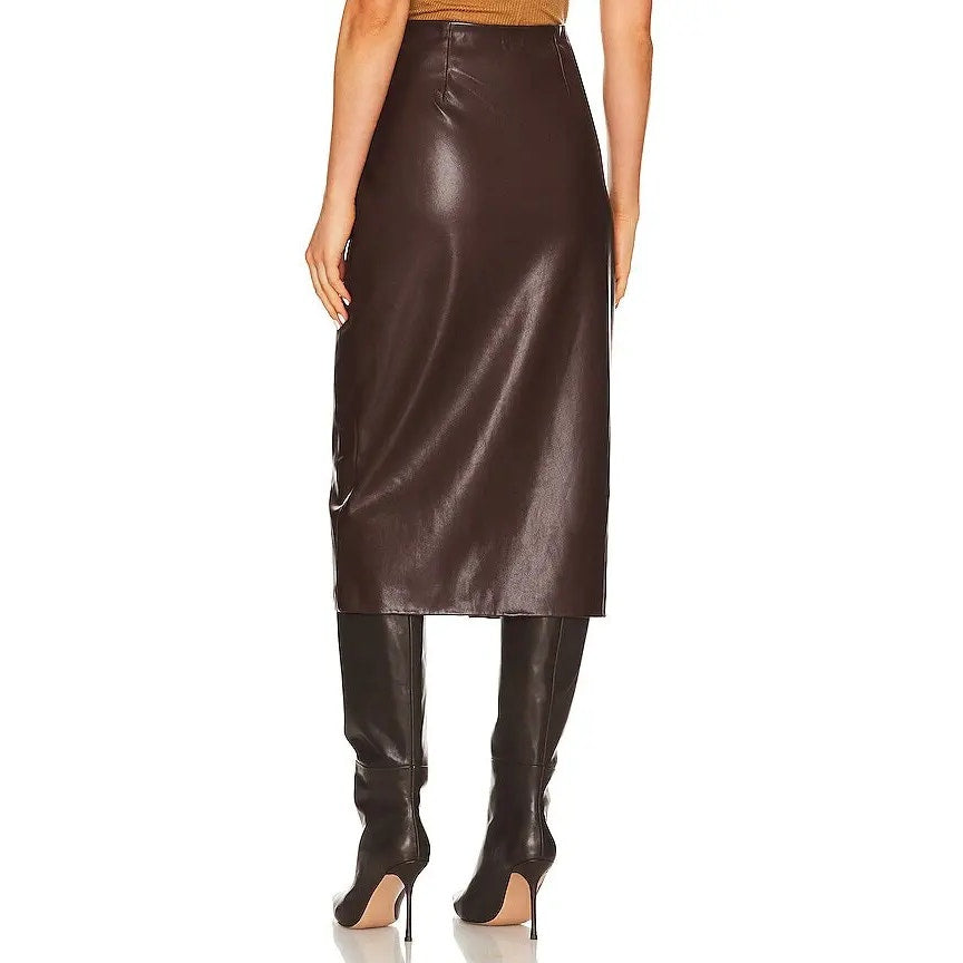 Enza Costa Vegan Leather High Waisted Wrap Midi Skirt Chocolate Brown 0