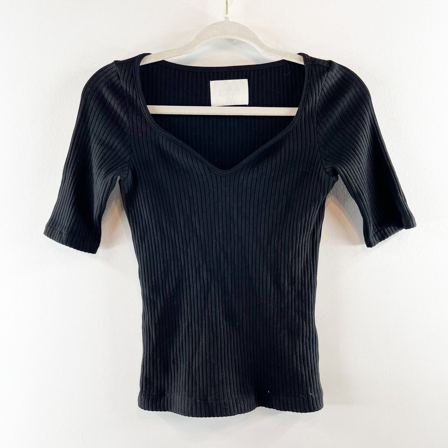 Citizens of Humanity Margot Ribbed Short Sleeve Sweater Top Black Small