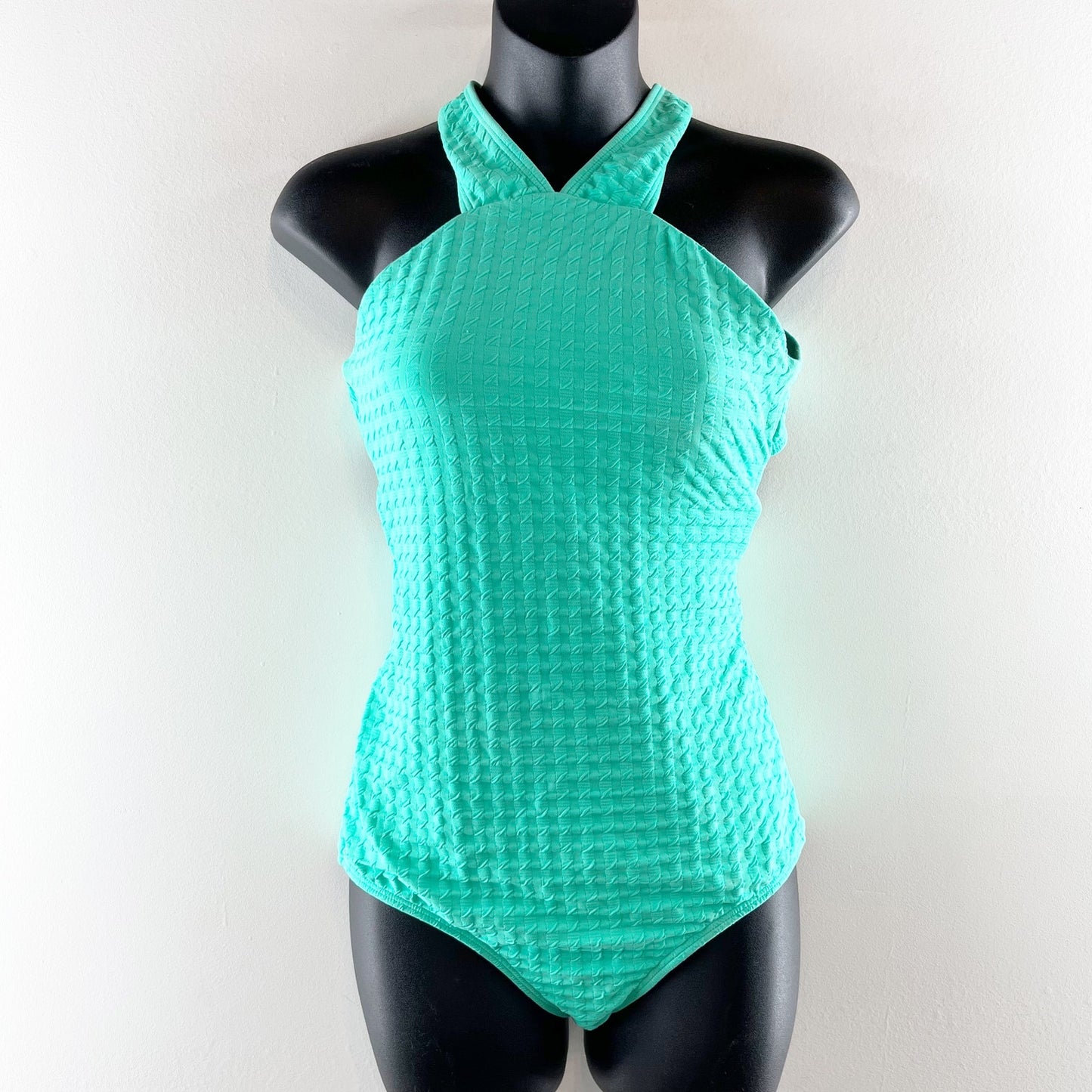 Shoshanna Solid Texture High Neck One Piece Swimsuit Mint Green 6