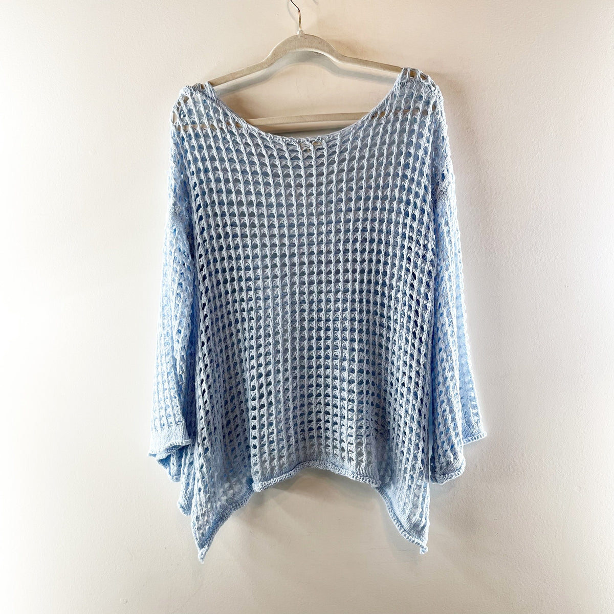 POL Long Sleeve Crochet Sweater Light Blue Small