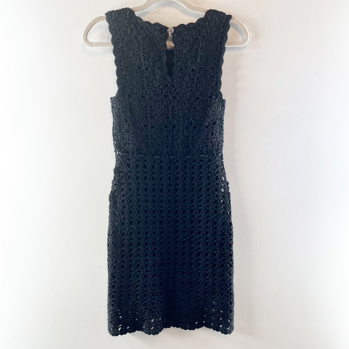 Diane Von Furstenberg Sleeveless Crochet Knit Pencil Mini Dress Black Small